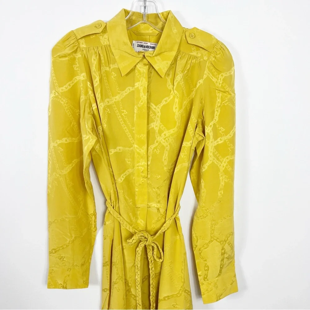 Zadig & Voltaire Rallye Chains Silk Dress Size Medium NWT Buttercup Yellow - Picture 4 of 11